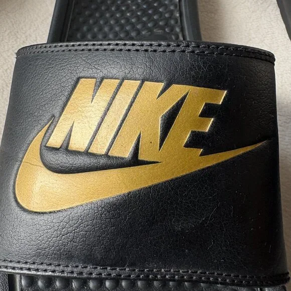 Nike Benassi JDI Slides Black and Gold - Picture 2 of 8